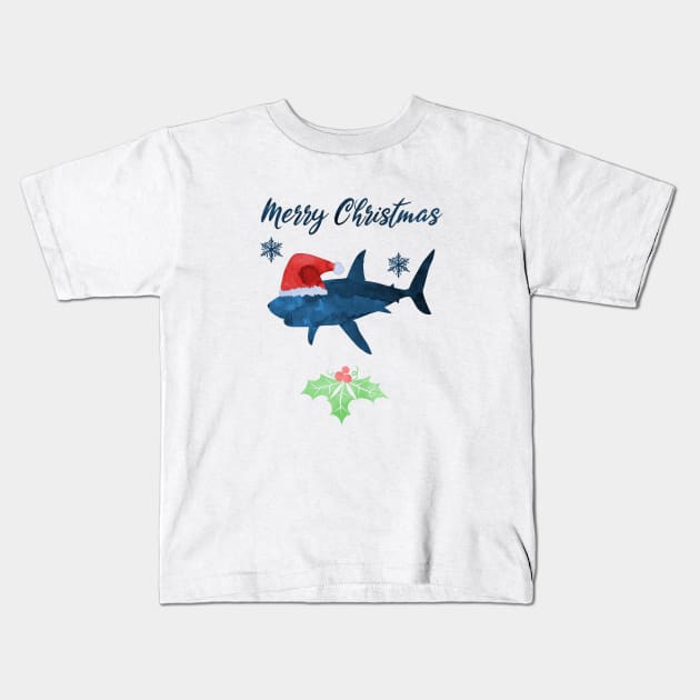 Santa Shark - Coastal Christmas Art Kids T-Shirt by TheJollyMarten